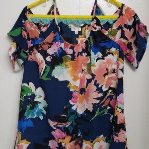Floral flow open shoulder top